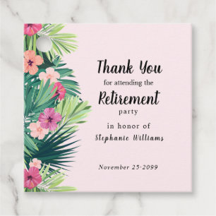 Modern Pink Tropical Flower Retirement Party Favor Tags