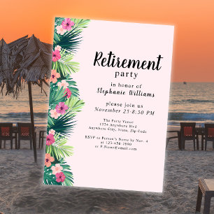 Modern Pink Tropical Flower Retirement Party Invitation
