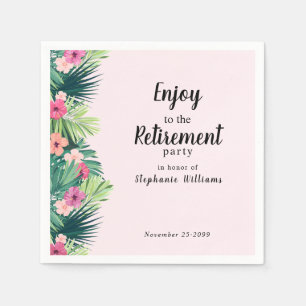 Modern Pink Tropical Flower Retirement Party Napkins