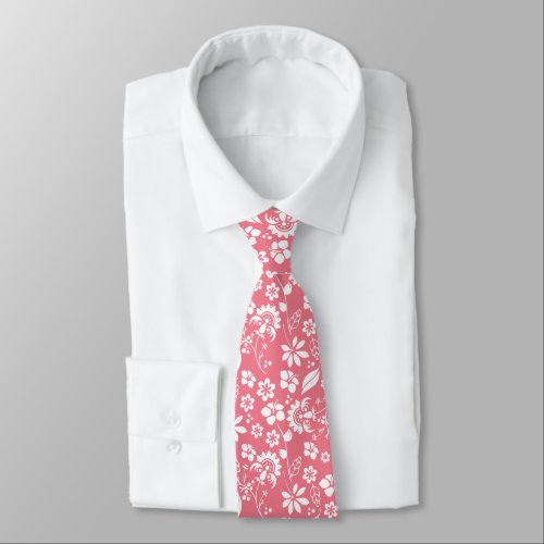 Modern Pink Tropical Flowers Neck Tie