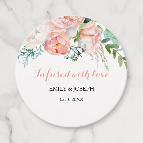 Modern Pink Tropical Infused with Love Wedding Favor Tags
