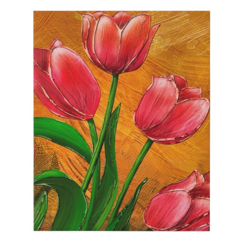Modern Pink Tulip Floral Faux Wrapped Canvas Print