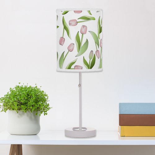 Modern Pink Tulip Floral Pattern Table Lamp