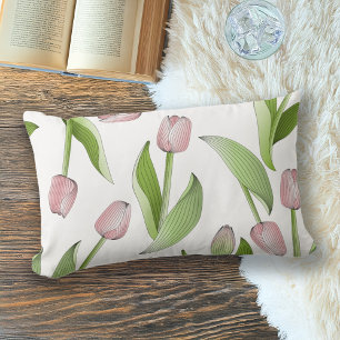 Modern Pink Tulip Flower Botanical Floral Pattern Lumbar Pillow