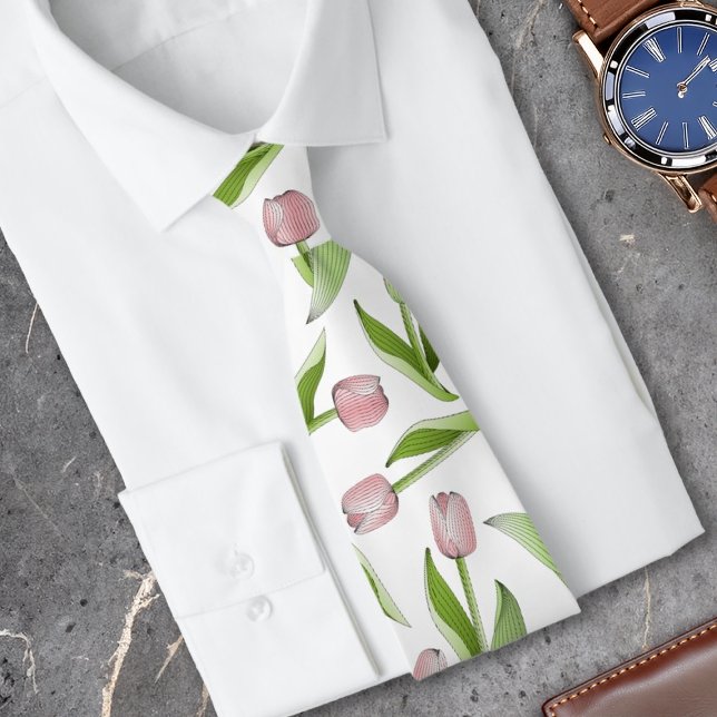 Modern Pink Tulip Flower Botanical Neck Tie (Creator Uploaded)