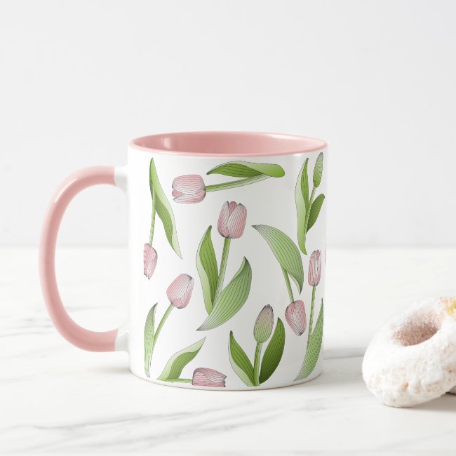 Modern Pink Tulip Flower Custom Coffee