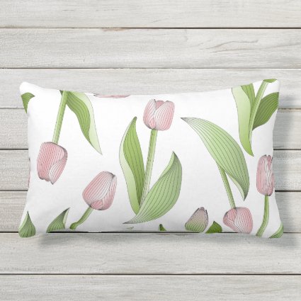 Modern Pink Tulip Flower Lumbar Pillow