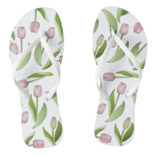 Modern Pink Tulip Flower Pattern Flip Flops