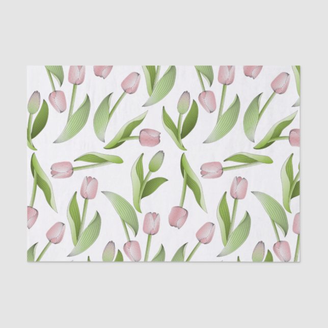 Modern Pink Tulip Flower Tissue Paper (Front)