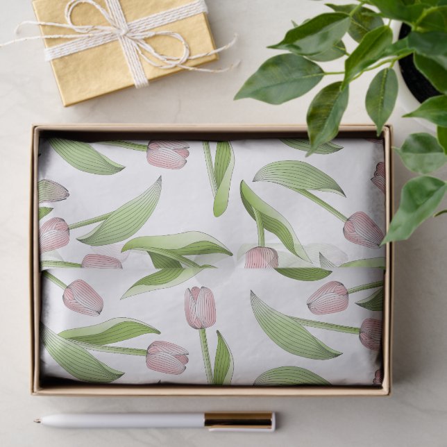 Modern Pink Tulip Flower Tissue Paper (Gift)