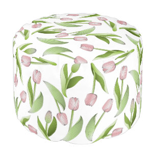 Modern Pink Tulip Flowers Pouf