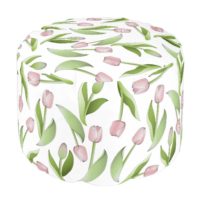 Modern Pink Tulip Flowers Pouf (Angled Front)