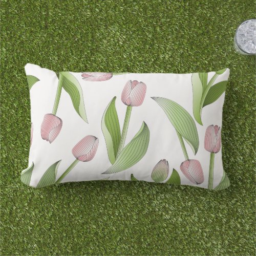 Modern Pink Tulip Outdoor Lumbar Pillow