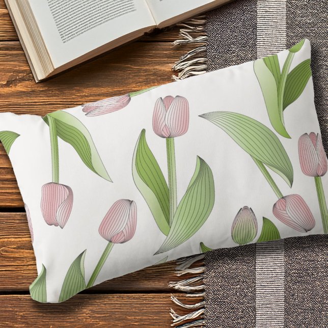 Modern Pink Tulip Outdoor Lumbar Pillow (Creator Uploaded)