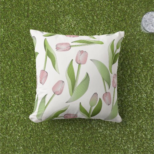 Modern Pink Tulip Outdoor Pillow