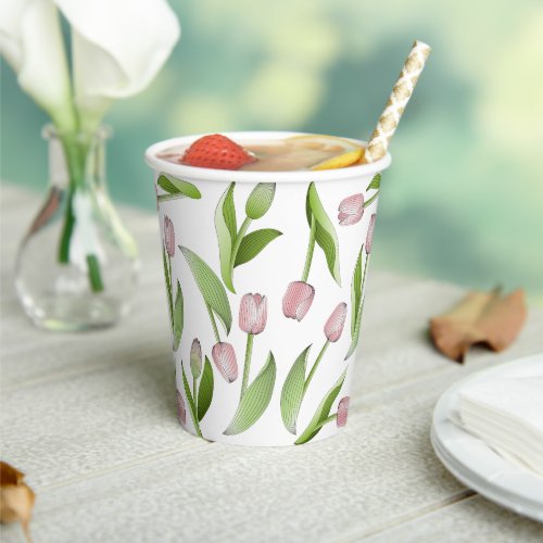 Modern Pink Tulip Paper Cups