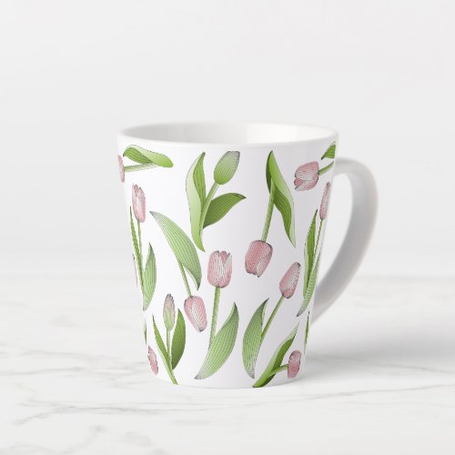 Modern Pink Tulip Pattern Latte Mug