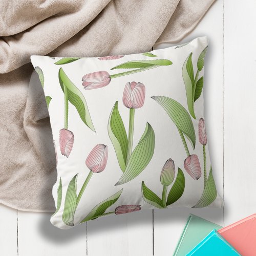 Modern Pink Tulip Pattern Throw Pillow