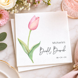 Modern Pink Tulip Solo Bridal Brunch Cocktail Napkins