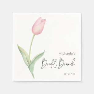 Modern Pink Tulip Solo Bridal Brunch Cocktail Napkins