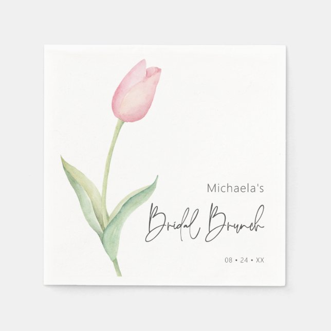 Modern Pink Tulip Solo Bridal Brunch Cocktail Napkins (Front)