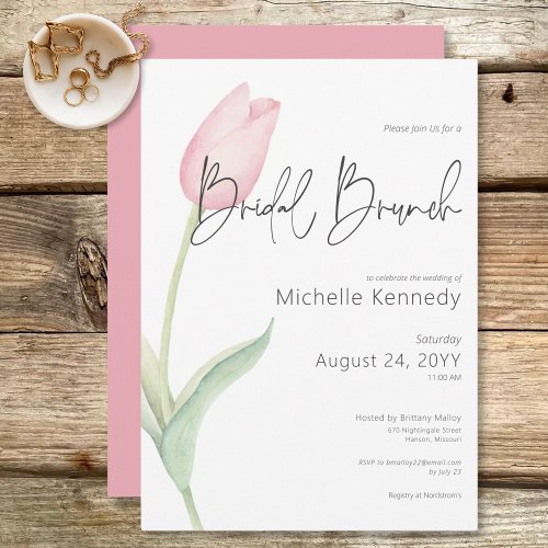 Modern Pink Tulip Solo Bridal Brunch Invitation