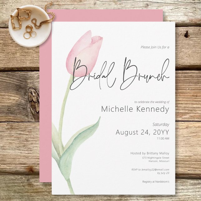 Modern Pink Tulip Solo Bridal Brunch Invitation (Modern Pink Tulip Solo Bridal Brunch Invitation)