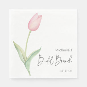 Modern Pink Tulip Solo Bridal Brunch Luncheon Napkins