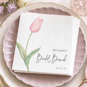 Modern Pink Tulip Solo Bridal Brunch Luncheon Napkins