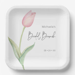 Modern Pink Tulip Solo Bridal Brunch Luncheon Paper Plates