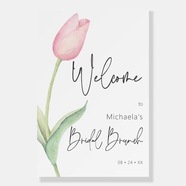 Modern Pink Tulip Solo Bridal Brunch Welcome Foam Board (Front)