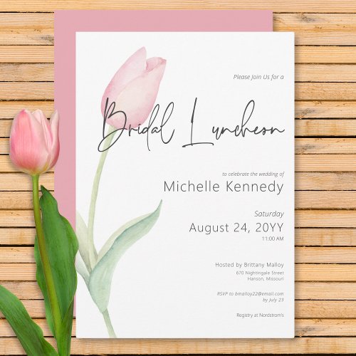 Modern Pink Tulip Solo Bridal Luncheon Invitation