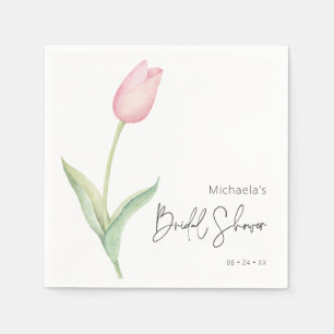 Modern Pink Tulip Solo Bridal Shower Cocktail Napkins