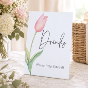 Modern Pink Tulip Solo Bridal Shower Drinks Pedestal Sign