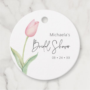 Modern Pink Tulip Solo Bridal Shower Favor Tags