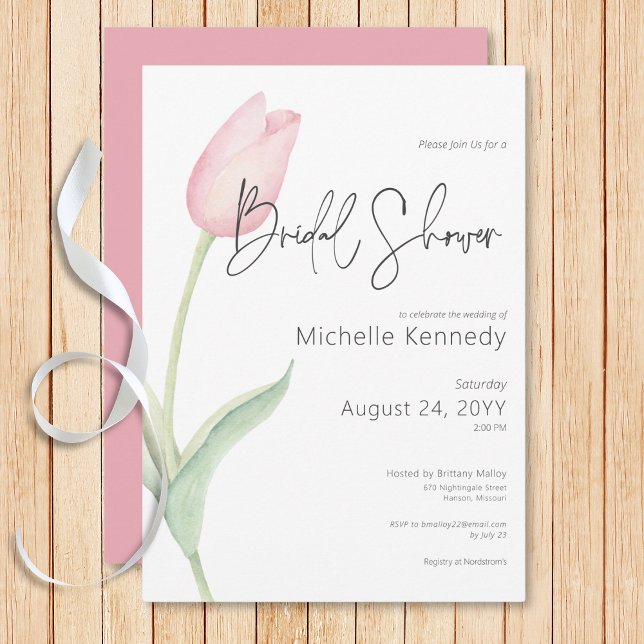 Modern Pink Tulip Solo Bridal Shower Invitation (Modern Pink Tulip Solo Bridal Shower Invitation)