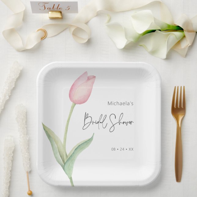 Modern Pink Tulip Solo Bridal Shower Luncheon Paper Plates (Wedding)