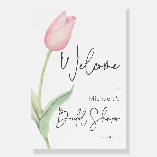 Modern Pink Tulip Solo Bridal Shower Welcome Foam Board (Front)