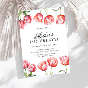 Modern Pink Tulips Floral Mothers Day Brunch Invitation