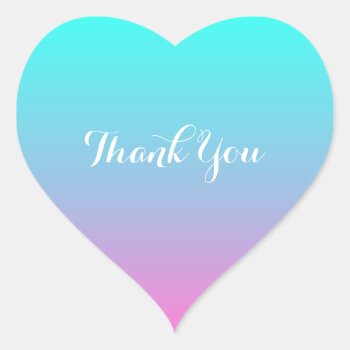 Modern  Pink Turquoise Ombre Wedding Thank You Heart Sticker by ThemeWeddingBoutique at Zazzle