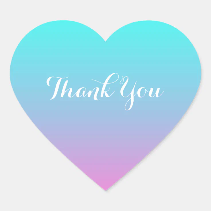 modern pink turquoise ombre wedding thank you heart sticker | Zazzle