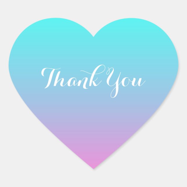 modern  pink turquoise ombre wedding thank you heart sticker (Front)