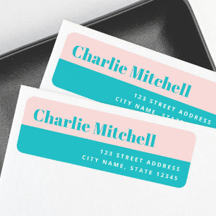 Modern pink turquoise pastel retro return address label