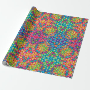 Modern Pink Turquoise Purple Green Kaleidoscope Wrapping Paper