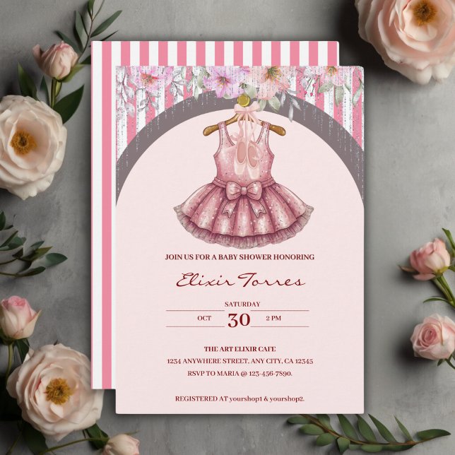Modern Pink Tutu Ballerina Ballet Girl Baby Shower Invitation (Creator Uploaded)