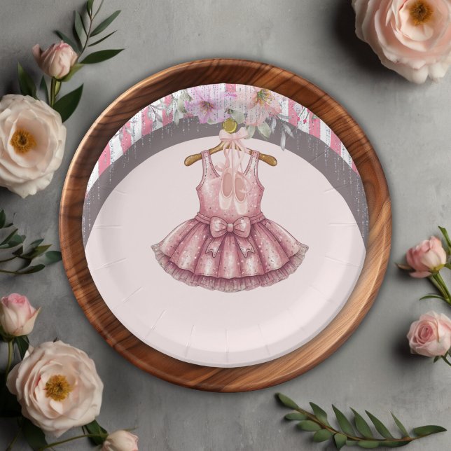 Modern Pink Tutu Ballerina Ballet Girl Baby Shower Paper Plates (Creator Uploaded)
