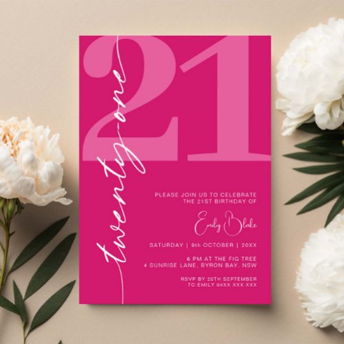 Modern Pink Twenty One 21st Birthday Party Invitation