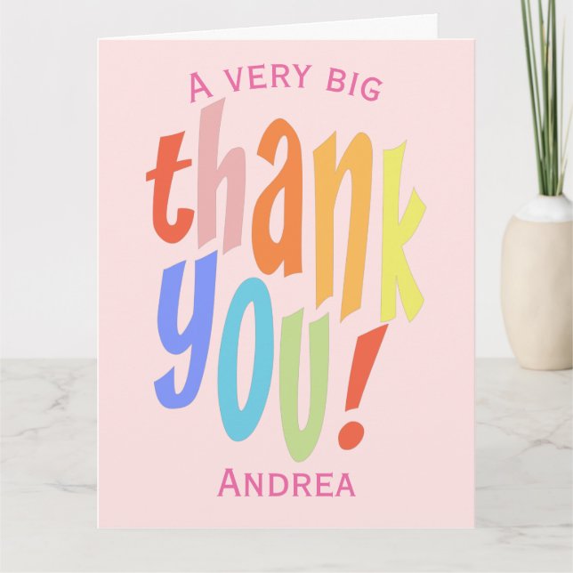 Modern Pink Typographic Thank You Appreciation Card (Front)