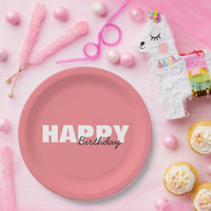 Modern Pink Typography Happy Birthday Paper Plates