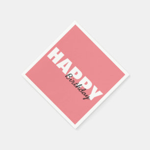 Modern Pink Typography Happy Birthday Party Napkins